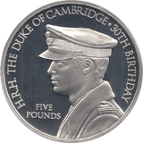 2012 SILVER PROOF FIVE POUNDS BAILIWICK JERSEY DUKE OF CAMBRIDGE 30TH BDAY - SILVER WORLD COINS - Cambridgeshire Coins