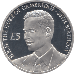 2012 SILVER PROOF FIVE POUNDS GUERNSEY THE DUKE OF CAMBRIDGE 30TH BDAY - SILVER WORLD COINS - Cambridgeshire Coins