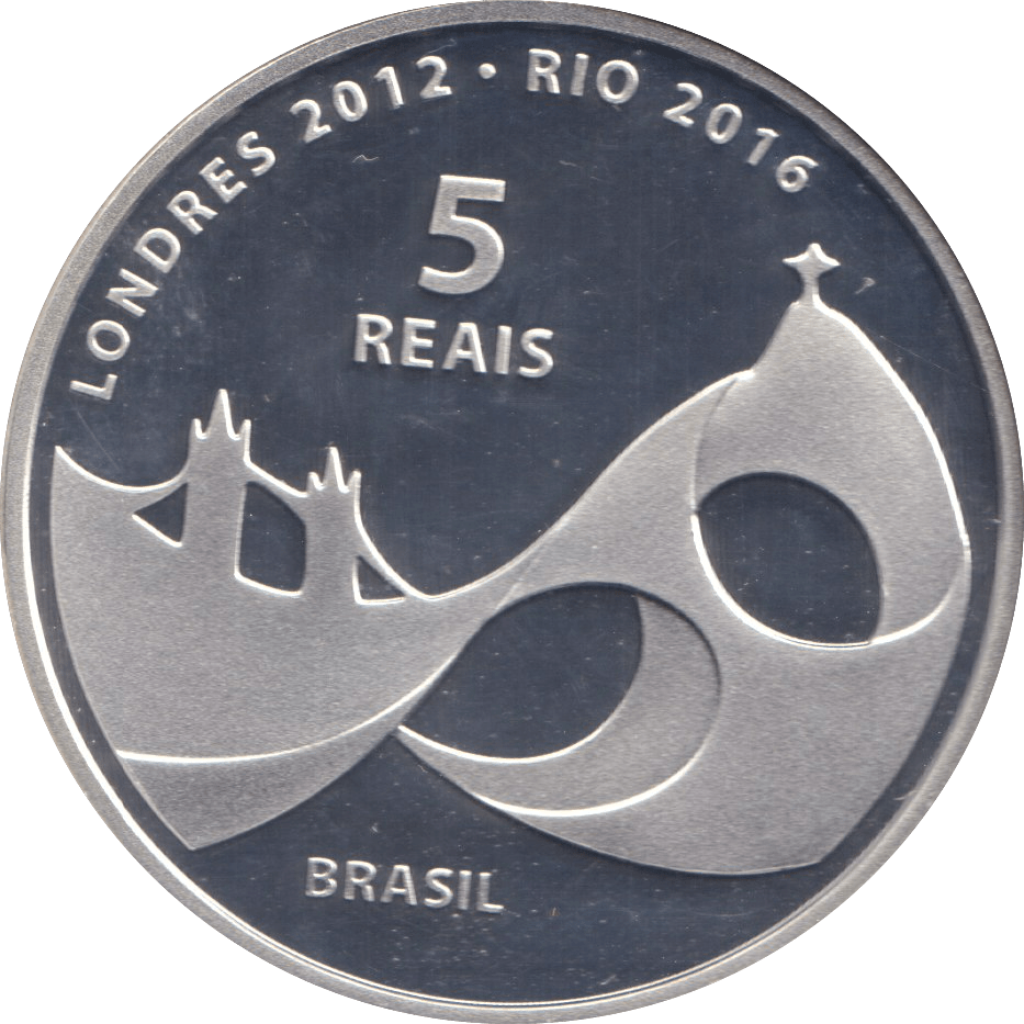 2012 SILVER PROOF FIVE REAIS BRASIL 2016 RIO OLYMPIC - SILVER WORLD COINS - Cambridgeshire Coins