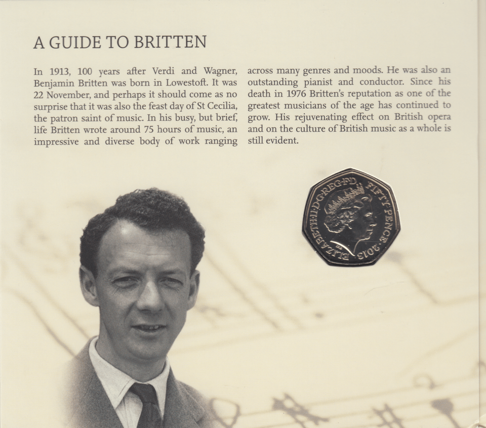 2013 BRILLIANT UNCIRCULATED BENJAMIN BRITTEN 50P COIN PACK SEALED ROYAL MINT - 50p BU Pack - Cambridgeshire Coins