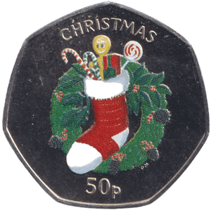 2013 CHRISTMAS 50P XMAS STOCKING COLOURISED ISLE OF MAN ( BUNC ) - 50P REGIONAL ISSUES - Cambridgeshire Coins
