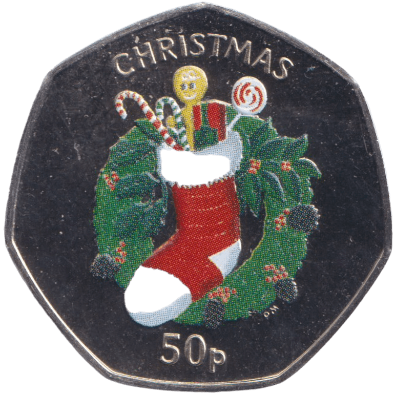 2013 CHRISTMAS 50P XMAS STOCKING COLOURISED ISLE OF MAN ( BUNC ) - 50P REGIONAL ISSUES - Cambridgeshire Coins