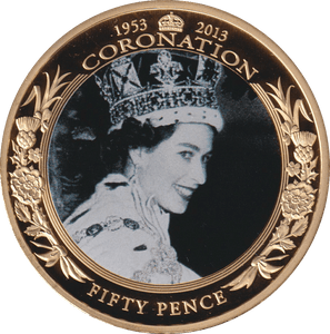 2013 FIFTY PENCE CORONATION 50TH ANNIVERSARY (BLACK AND WHITE) GUERNSEY - WORLD COINS - Cambridgeshire Coins