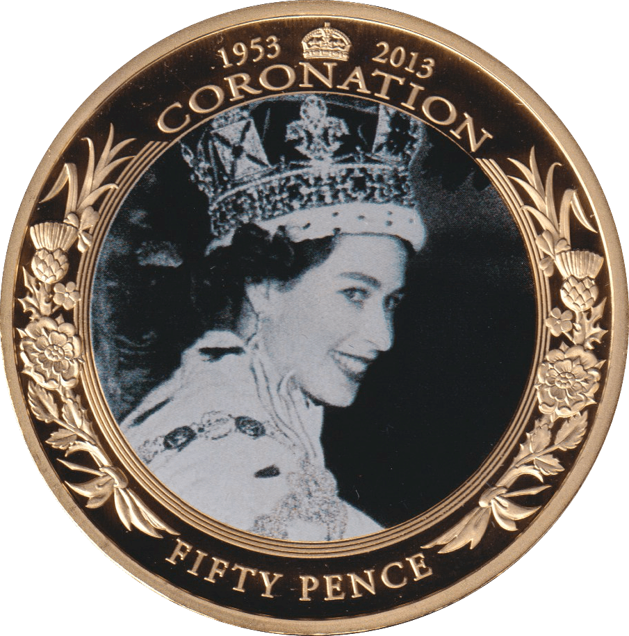 2013 FIFTY PENCE CORONATION 50TH ANNIVERSARY (BLACK AND WHITE) GUERNSEY - WORLD COINS - Cambridgeshire Coins