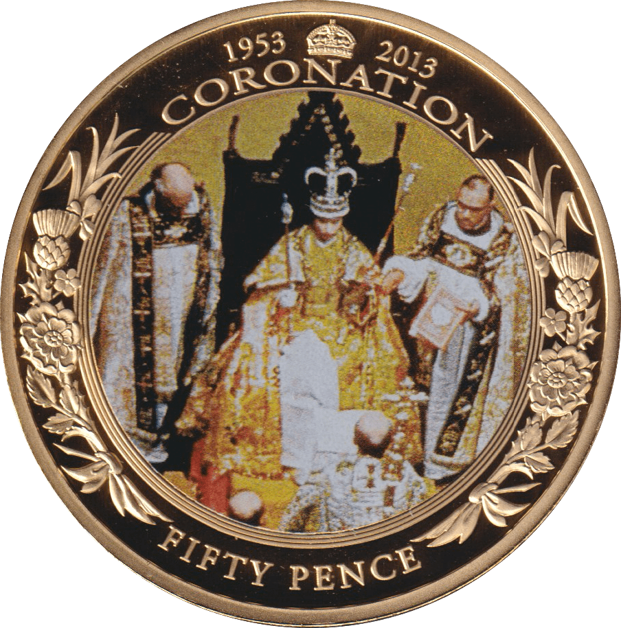 2013 FIFTY PENCE CORONATION 50TH ANNIVERSARY (THRONE) GUERNSEY - WORLD COINS - Cambridgeshire Coins