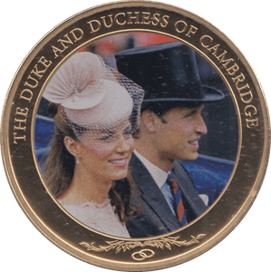 2013 GOLD PLATED ONE DOLLAR THE DUKE AND DUCHESS OF CAMBRIDGE - WORLD COINS - Cambridgeshire Coins