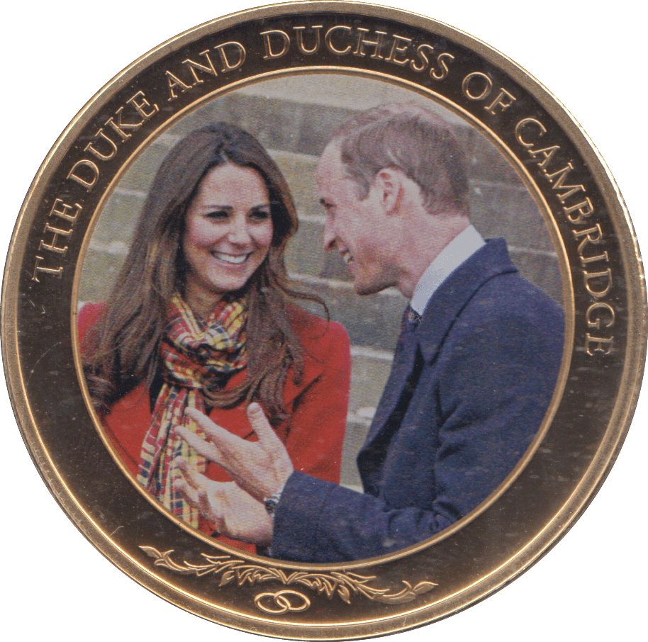 2013 GOLD PLATED ONE DOLLAR THE DUKE AND DUCHESS OF CAMBRIDGE - WORLD COINS - Cambridgeshire Coins