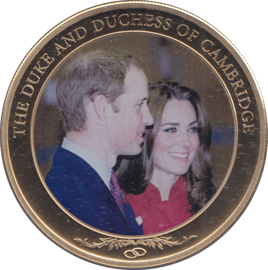 2013 GOLD PLATED ONE DOLLAR THE DUKE AND DUCHESS OF CAMBRIDGE - WORLD COINS - Cambridgeshire Coins