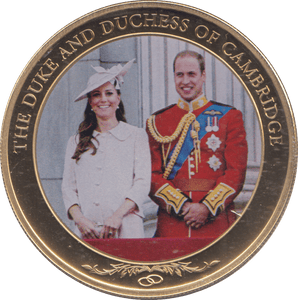 2013 GOLD PLATED ONE DOLLAR THE DUKE AND DUCHESS OF CAMBRIDGE - WORLD COINS - Cambridgeshire Coins