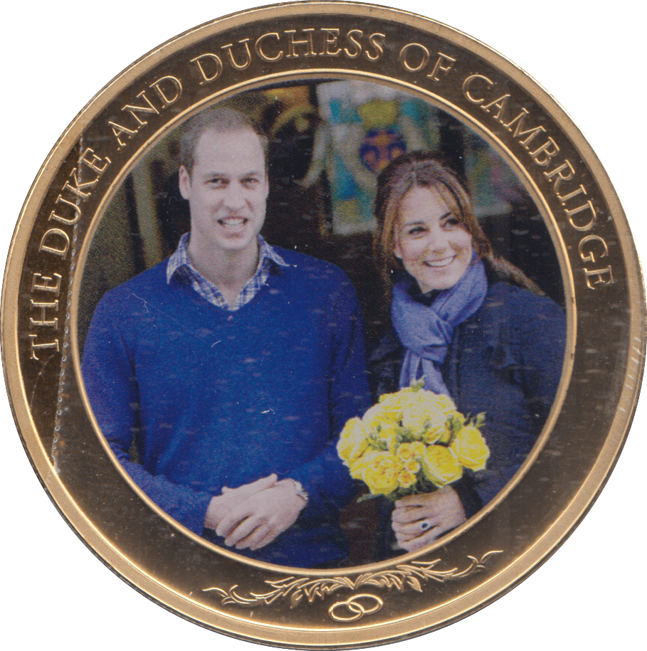 2013 GOLD PLATED ONE DOLLAR THE DUKE AND DUCHESS OF CAMBRIDGE - WORLD COINS - Cambridgeshire Coins