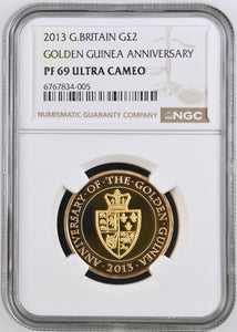 2013 GOLD PROOF £2 GOLDEN GUINEA ANNIVERSARY ULTRA CAMEO PF 69 - NGC GOLD £2 - Cambridgeshire Coins