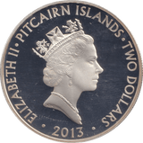 2013 SILVER PROOF 2 DOLLAR PITCAIRN ISLANDS - SILVER WORLD COINS - Cambridgeshire Coins