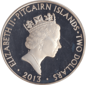 2013 SILVER PROOF 2 DOLLAR PITCAIRN ISLANDS - SILVER WORLD COINS - Cambridgeshire Coins
