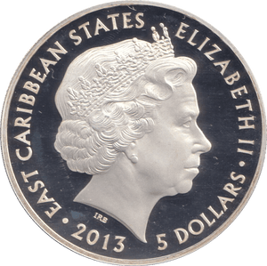 2013 SILVER PROOF 5 DOLLAR EAST CARIBBEAN STATES - SILVER WORLD COINS - Cambridgeshire Coins