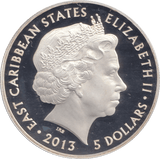 2013 SILVER PROOF 5 DOLLAR EAST CARIBBEAN STATES - SILVER WORLD COINS - Cambridgeshire Coins