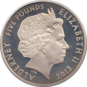 2013 SILVER PROOF FIVE POUNDS ALDERNEY - SILVER WORLD COINS - Cambridgeshire Coins