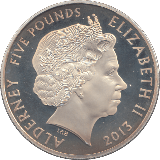 2013 SILVER PROOF FIVE POUNDS ALDERNEY - SILVER WORLD COINS - Cambridgeshire Coins