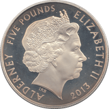 2013 SILVER PROOF FIVE POUNDS ALDERNEY - SILVER WORLD COINS - Cambridgeshire Coins