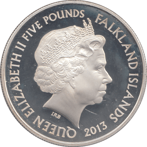 2013 SILVER PROOF FIVE POUNDS FALKLAND ISLANDS - SILVER WORLD COINS - Cambridgeshire Coins