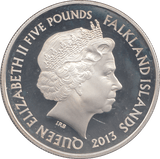 2013 SILVER PROOF FIVE POUNDS FALKLAND ISLANDS - SILVER WORLD COINS - Cambridgeshire Coins