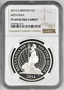 2014 £2 SILVER BRITANNIA S2PND ( NGC ) PF 69 ULTRA CAMEO - NGC SILVER COINS - Cambridgeshire Coins