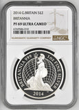 2014 £2 SILVER BRITANNIA S2PND ( NGC ) PF 69 ULTRA CAMEO - NGC SILVER COINS - Cambridgeshire Coins