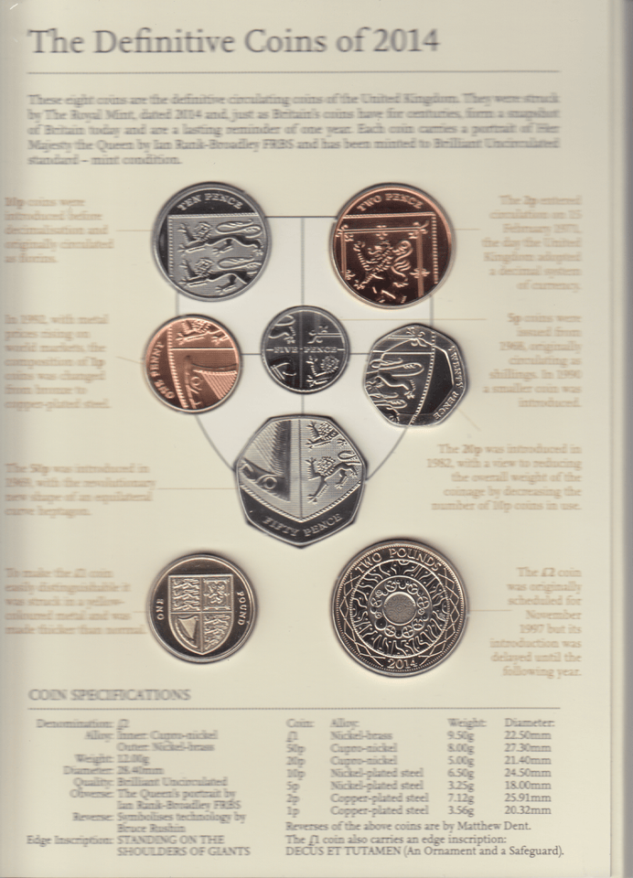 2014 BRILLIANT UNCIRCULATED DEFINITIVE COIN YEAR SET - Brilliant Uncirculated Year Sets - Cambridgeshire Coins