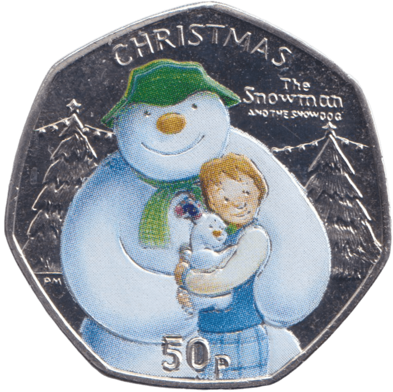 2014 CHRISTMAS 50P THE SNOWMAN & SNOWDOG COLOURISED ISLE OF MAN ( BUNC ) - 50P REGIONAL ISSUES - Cambridgeshire Coins