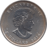 2014 FINE SILVER FIVE DOLLAR CANADA - SILVER WORLD COINS - Cambridgeshire Coins