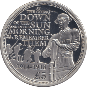 2014 FIVE POUNDS SILVER PROOF WE WILL REMEMBER THEM - SILVER WORLD COINS - Cambridgeshire Coins