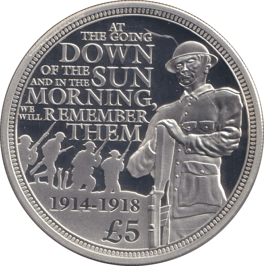2014 FIVE POUNDS SILVER PROOF WE WILL REMEMBER THEM - SILVER WORLD COINS - Cambridgeshire Coins