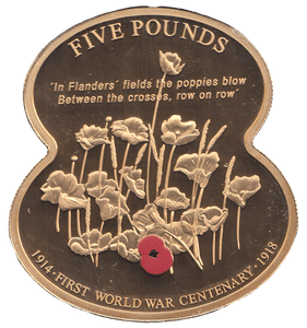 2014 FIVE POUNDS WW1 REMEMBRANCE BAILIWICK OF GUERNSEY ( PROOF ) - WORLD COINS - Cambridgeshire Coins