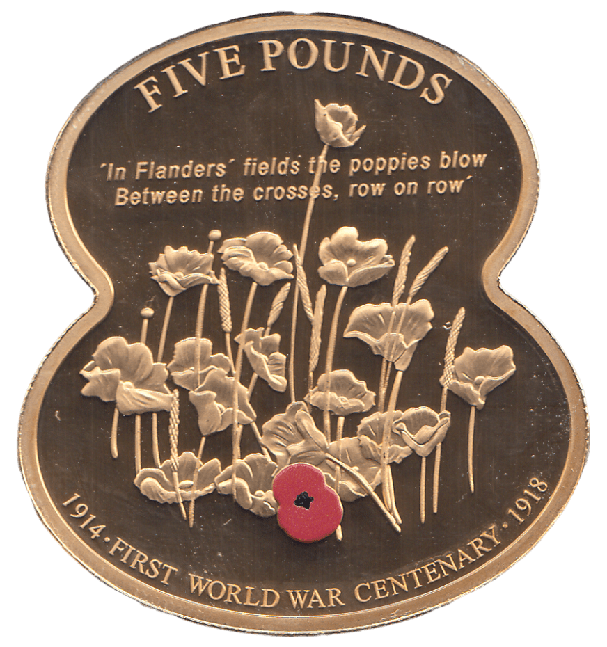 2014 FIVE POUNDS WW1 REMEMBRANCE BAILIWICK OF GUERNSEY ( PROOF ) - WORLD COINS - Cambridgeshire Coins