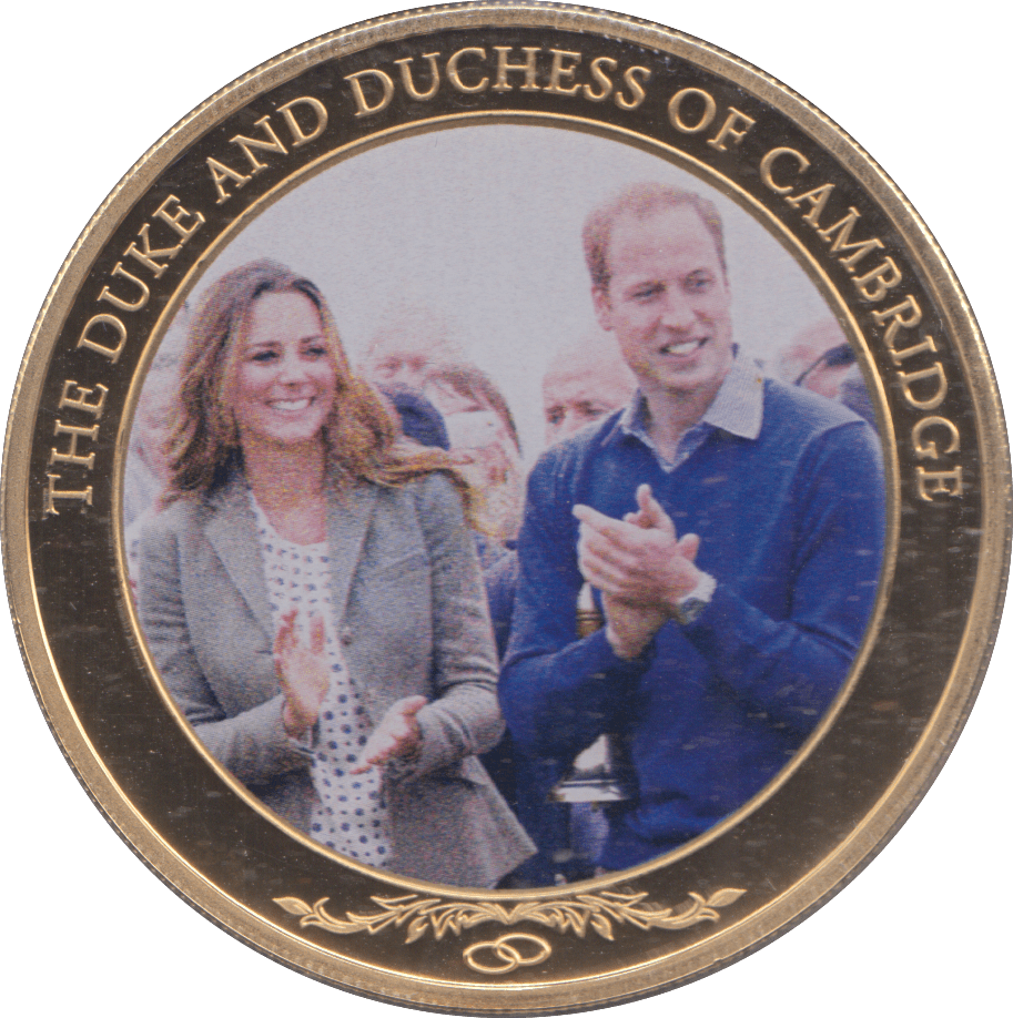 2014 GOLD PLATED ONE DOLLAR THE DUKE AND DUCHESS OF CAMBRIDGE - WORLD COINS - Cambridgeshire Coins
