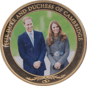 2014 GOLD PLATED ONE DOLLAR THE DUKE AND DUCHESS OF CAMBRIDGE - WORLD COINS - Cambridgeshire Coins