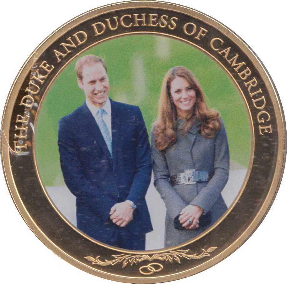 2014 GOLD PLATED ONE DOLLAR THE DUKE AND DUCHESS OF CAMBRIDGE - WORLD COINS - Cambridgeshire Coins