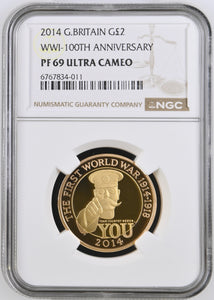 2014 GOLD PROOF £2 WWI 100TH ANNIVERSARY PF 69 - NGC GOLD £2 - Cambridgeshire Coins