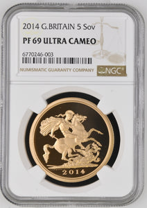 2014 GOLD PROOF £5 SOVEREIGN ( NGC ) PF 69 ULTRA CAMEO - NGC GOLD COINS - Cambridgeshire Coins