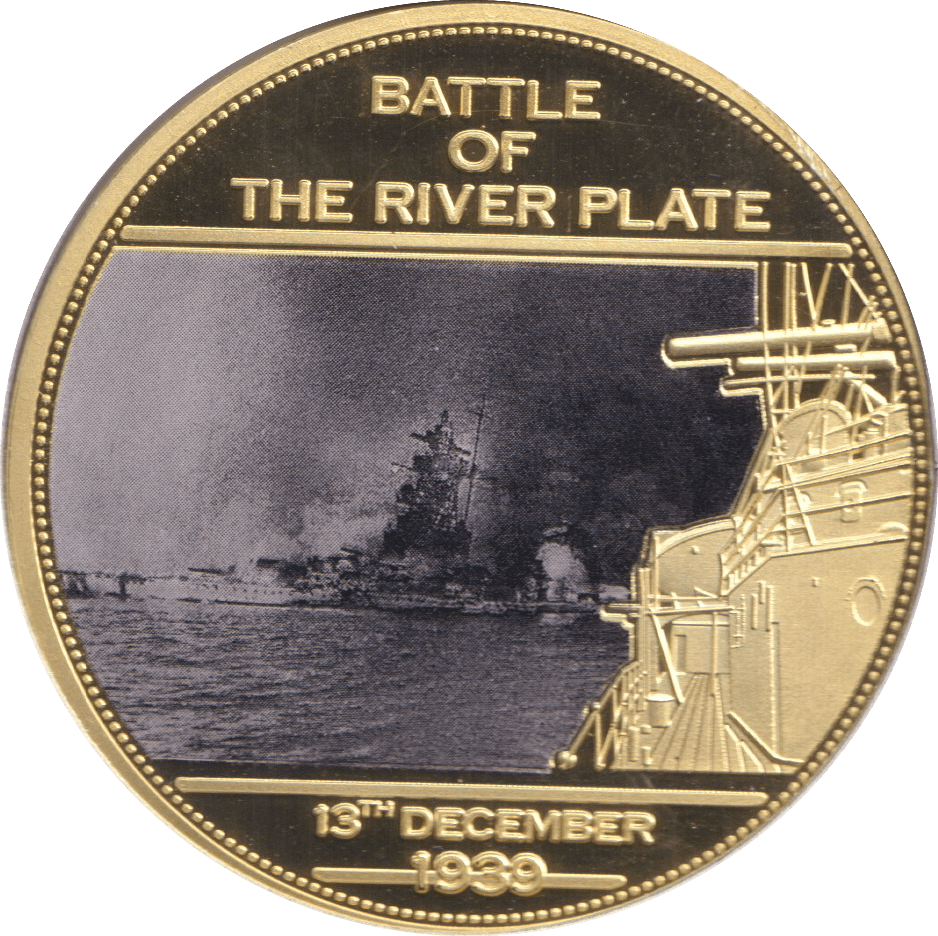 2014 MEDALLION WWII 75TH ANNIVERSARY - BATTLE OF THE RIVER PLATE - WORLD COINS - Cambridgeshire Coins