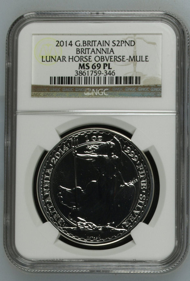 2014 SILVER BRITANNIA LUNAR HORSE OBVERSE - MULE PF 69 - NGC SILVER COINS - Cambridgeshire Coins