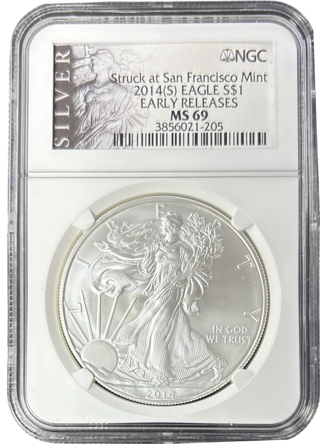 2014 SILVER EAGLE $1 STRUCK AT SAN FRANCISCO MINT EARLY RELEASES NGC MS 69 USA - NGC SILVER COINS - Cambridgeshire Coins