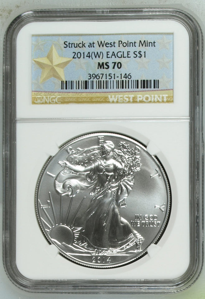 2014 SILVER EAGLE $1 STRUCK AT WEST POINT MINT NGC MS 70 USA REF - 1 - NGC SILVER COINS - Cambridgeshire Coins