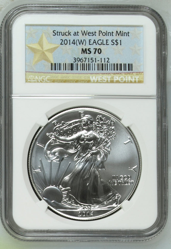 2014 SILVER EAGLE $1 STRUCK AT WEST POINT MINT NGC MS 70 USA REF - 2 - NGC SILVER COINS - Cambridgeshire Coins