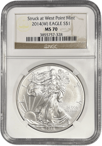 2014 SILVER EAGLE $1 STRUCK AT WEST POINT MINT NGC MS 70 USA REF - 4 - NGC SILVER COINS - Cambridgeshire Coins