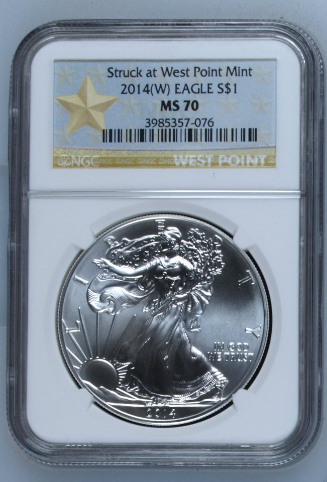 2014 SILVER EAGLE $1 STRUCK AT WEST POINT MINT NGC MS 70 USA REF - 5 - NGC SILVER COINS - Cambridgeshire Coins