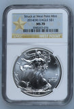 2014 SILVER EAGLE $1 STRUCK AT WEST POINT MINT NGC MS 70 USA REF - 5 - NGC SILVER COINS - Cambridgeshire Coins