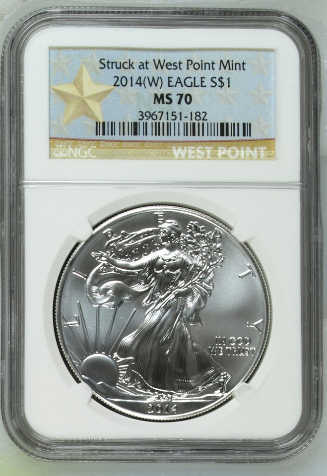 2014 SILVER EAGLE $1 STRUCK AT WEST POINT MINT NGC MS 70 USA REF - 6 - NGC SILVER COINS - Cambridgeshire Coins