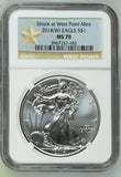 2014 SILVER EAGLE $1 STRUCK AT WEST POINT MINT NGC MS 70 USA REF - 6 - NGC SILVER COINS - Cambridgeshire Coins
