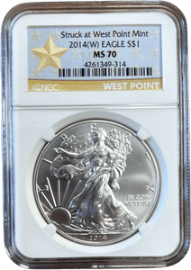 2014 SILVER EAGLE $1 STRUCK AT WEST POINT MINT NGC MS 70 USA REF - 7 - NGC SILVER COINS - Cambridgeshire Coins