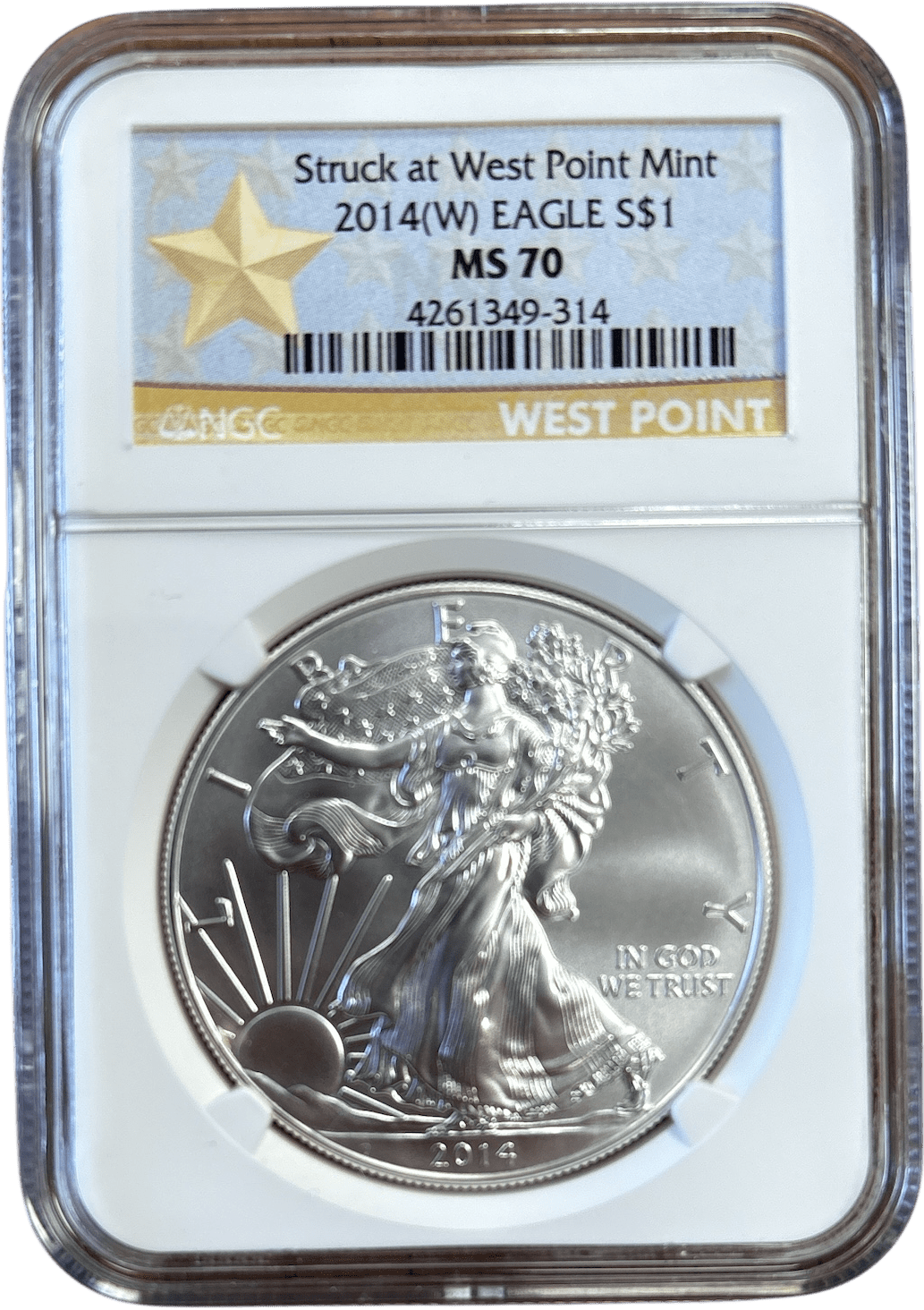 2014 SILVER EAGLE $1 STRUCK AT WEST POINT MINT NGC MS 70 USA REF - 7 - NGC SILVER COINS - Cambridgeshire Coins